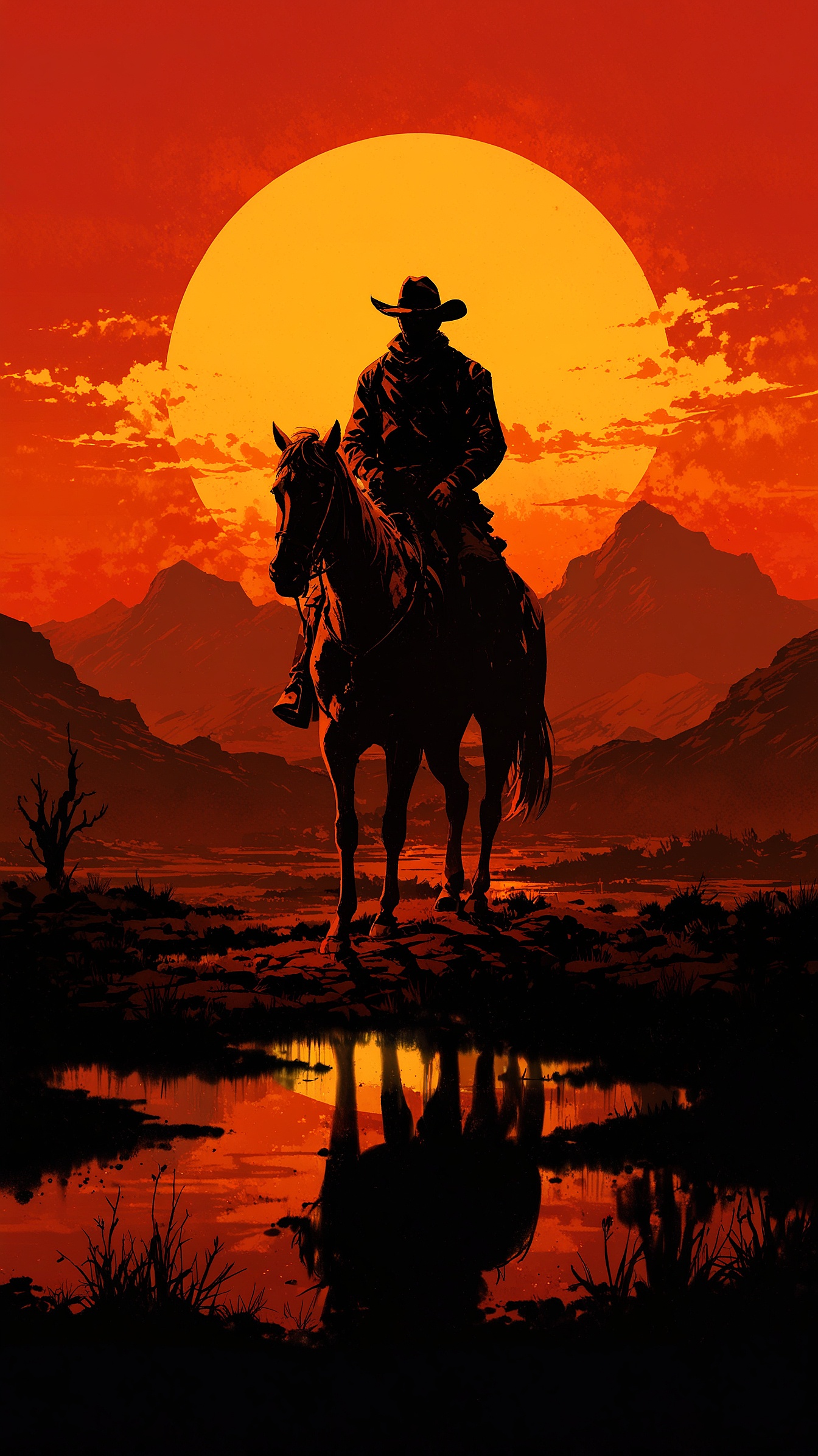 Riding into the fire of the setting sun