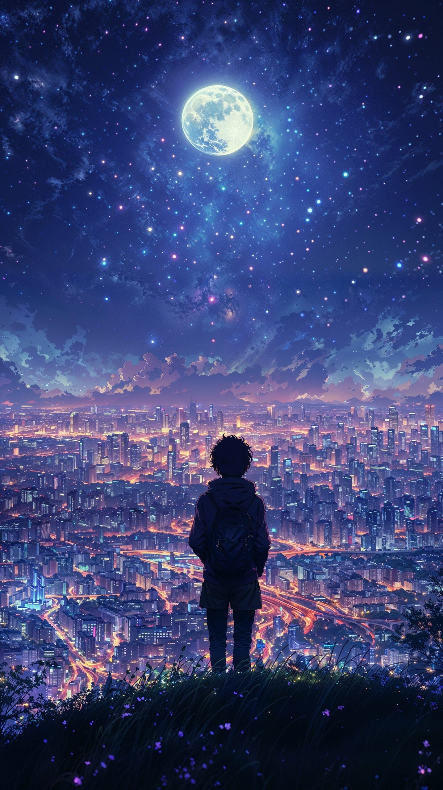Lost in the city lights, found in the moon’s glow.