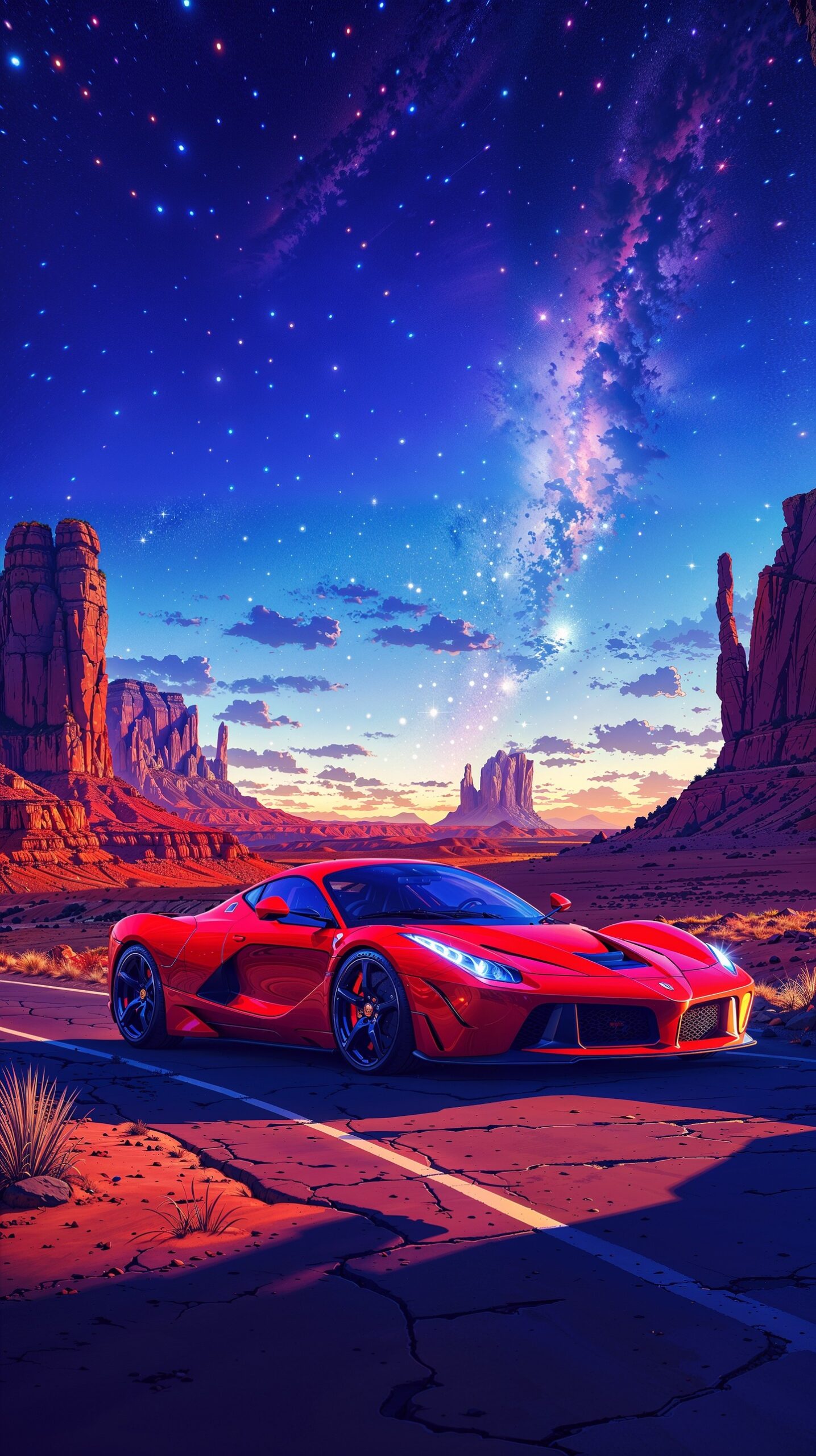 Red beauty under a cosmic sky
