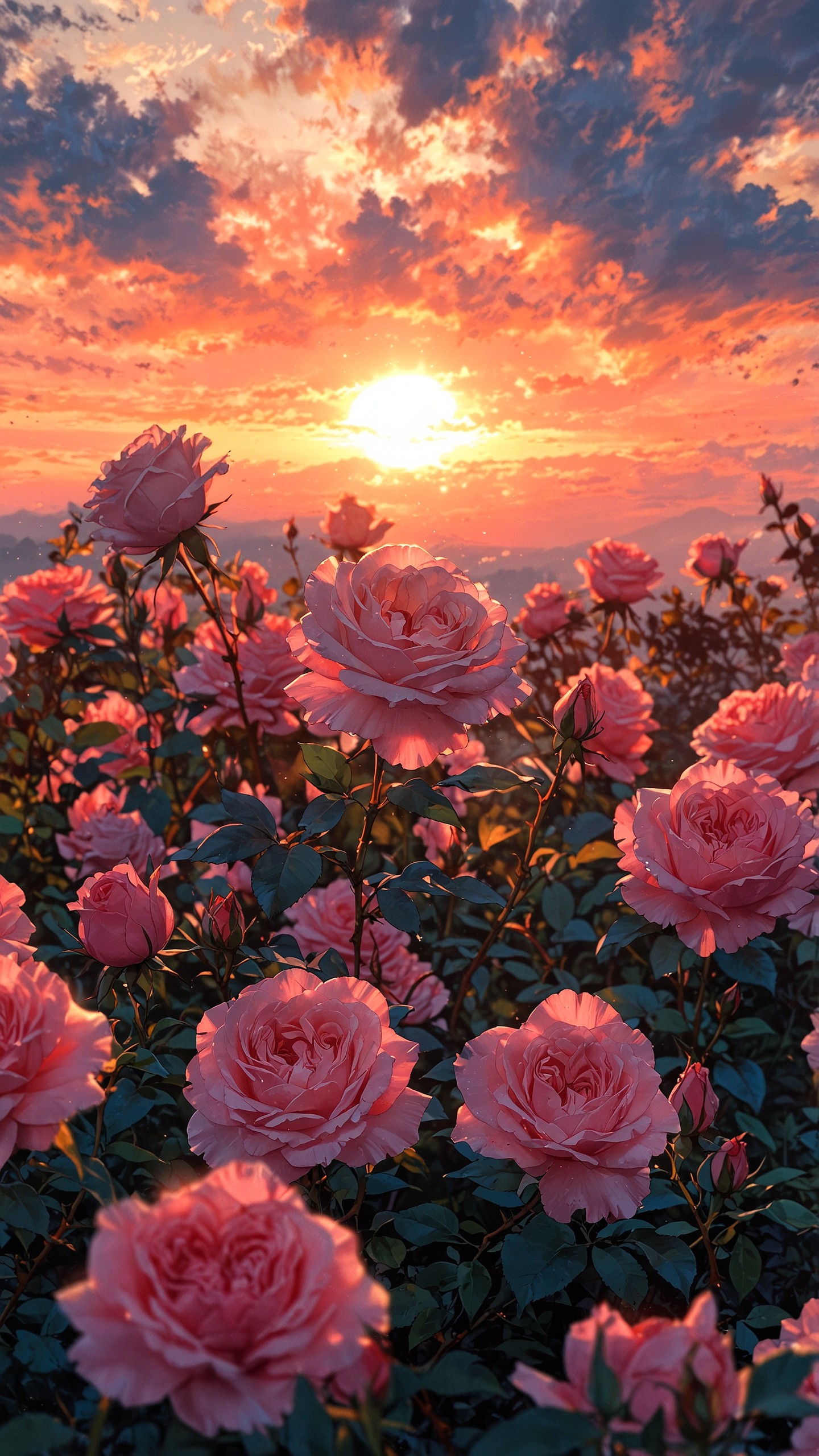 Lost in the beauty of soft petals and golden skies, where time slows down and he