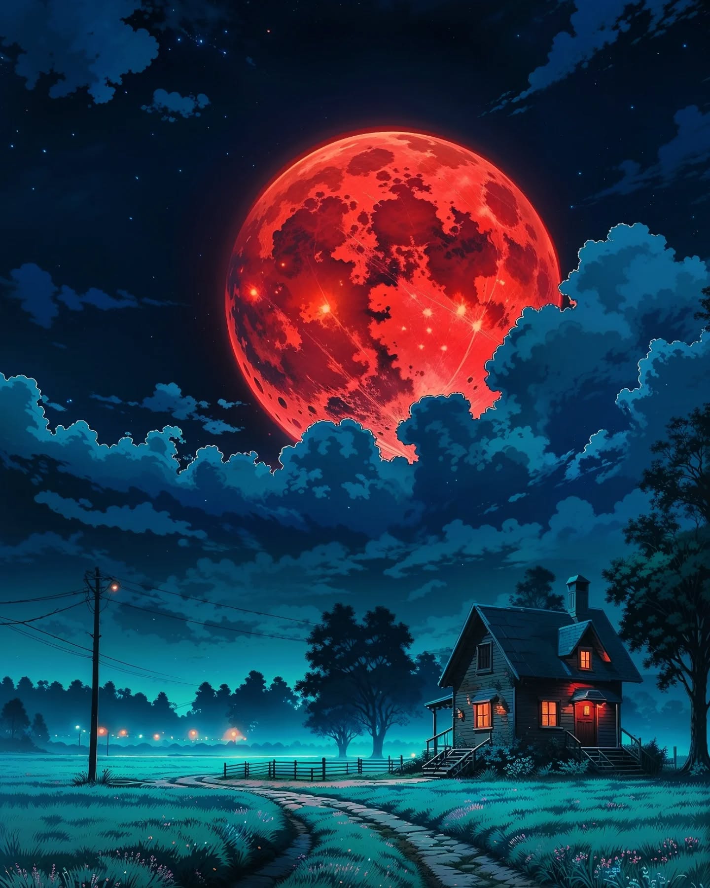 Under the crimson gaze of the moon, the quiet Night .