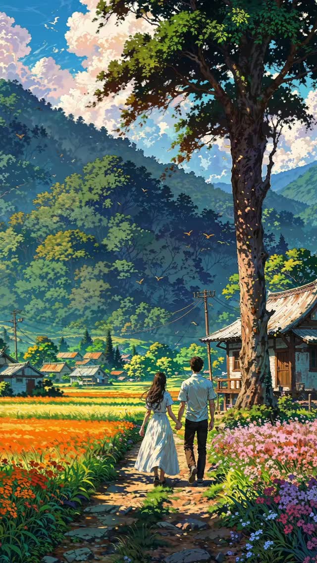 In the quiet of the countryside,hand in hand,we walk toward endless horizons