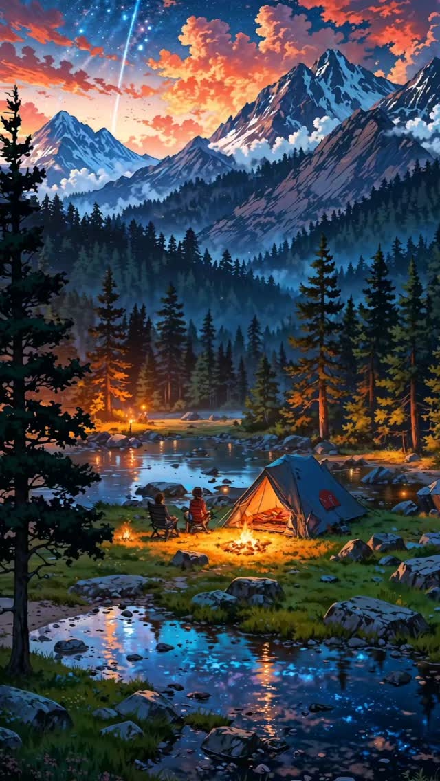 Lost in the beauty of nature, where the stars meet the mountains and the fire wa