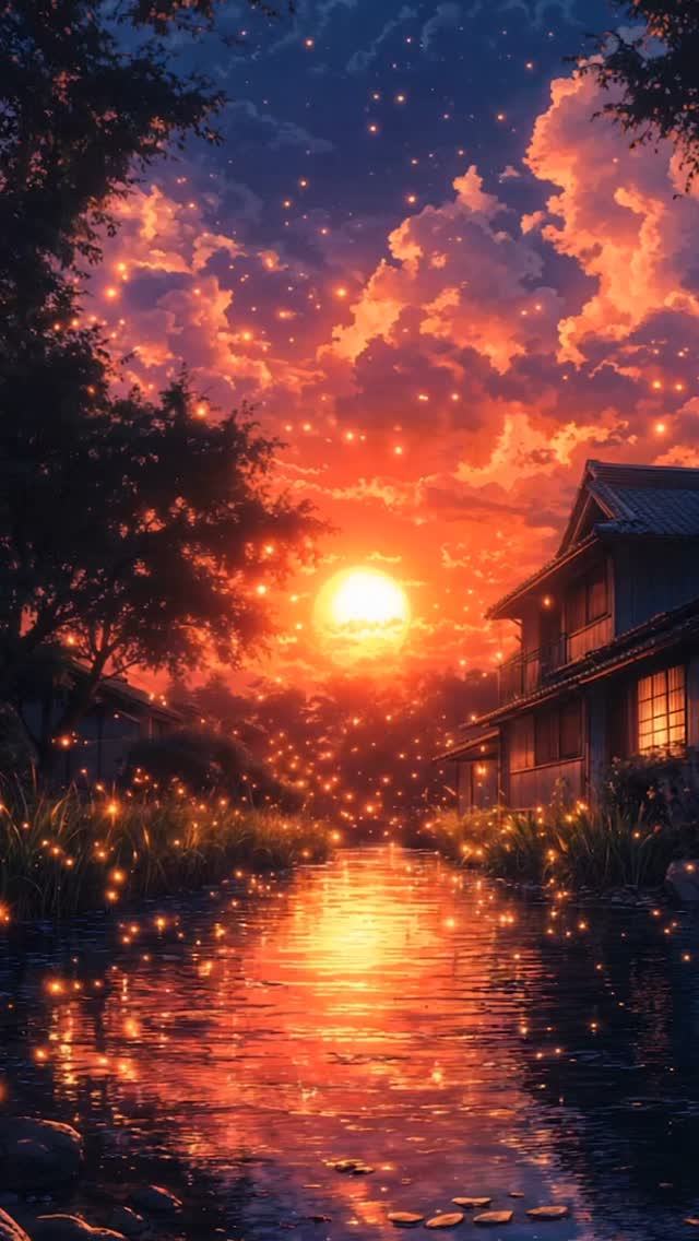 Golden hour by the riverside