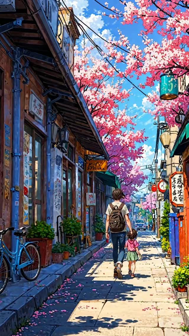 Strolling under the cherry blossoms, enjoying the sunshine and each other's comp