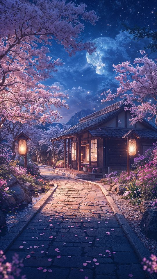 Strolling down a tranquil countryside road, surrounded by cherry blossom trees i