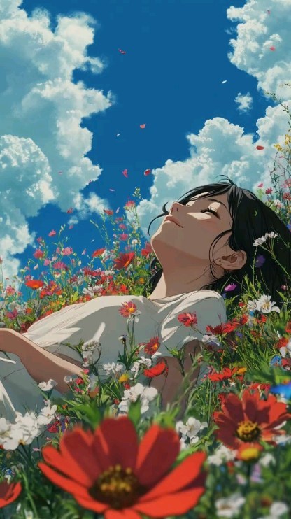 Lost in a dream, where the sky meets the blooms