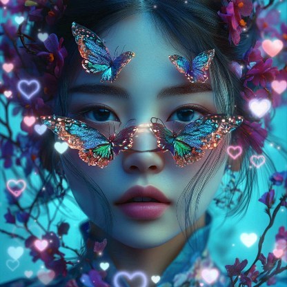 A Beautiful Girl wearing sunglasses made of Butterfly