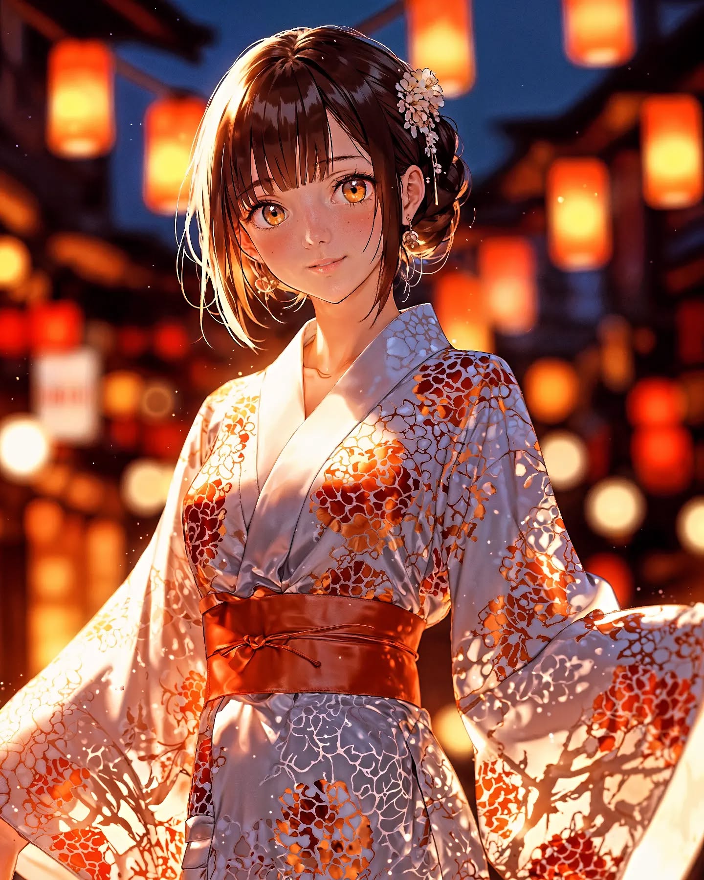 A cute girl in a colorful festival of lanterns.