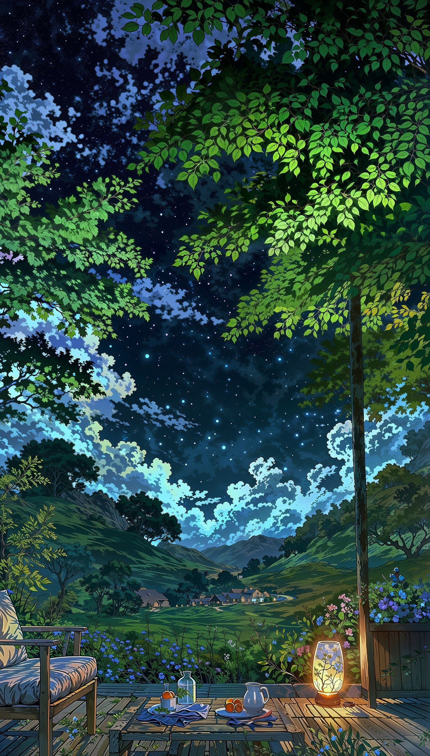 A night of tranquility, where the garden sleeps and dreams come alive.
